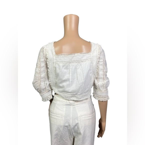 Polo Ralph Lauren Blouse Womens Cream White Lace Cotton Voile Bohemian Cropped - Picture 6 of 14
